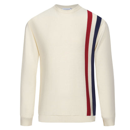 Pull en tricot à rayures Mod des années 60 pour homme – Crème à manches longues rétro
