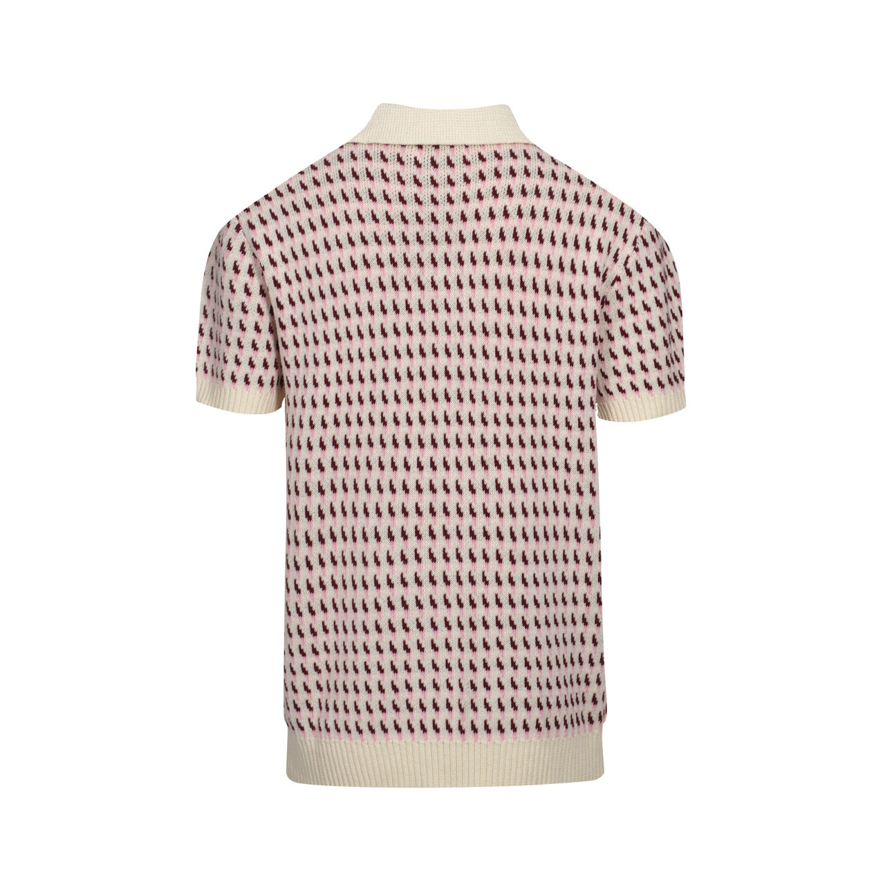 Polo en Tricot Crème pour Hommes des Années 60 – Motif Micro Bourgogne Style Rétro