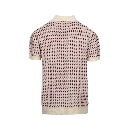 Polo en Tricot Crème pour Hommes des Années 60 – Motif Micro Bourgogne Style Rétro