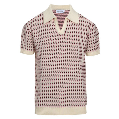 Polo en Tricot Crème pour Hommes des Années 60 – Motif Micro Bourgogne Style Rétro