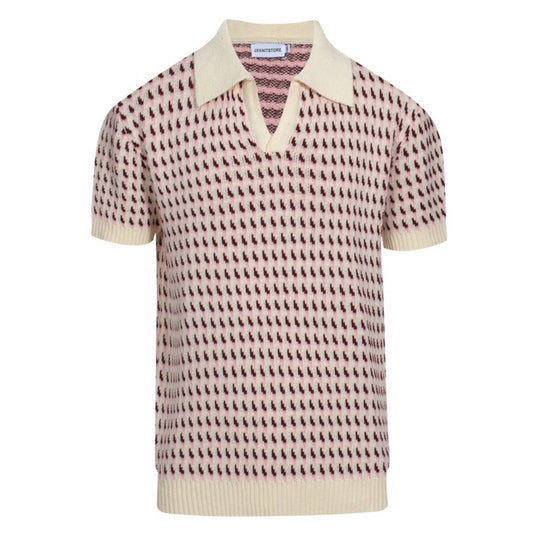 Polo en Tricot Crème pour Hommes des Années 60 – Motif Micro Bourgogne Style Rétro