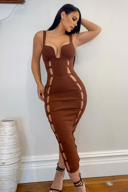 Robe Midi Bandage No Cuts Given - Marron