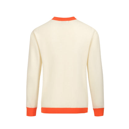 Pull en tricot pour hommes – Animaux brodés avec bord orange