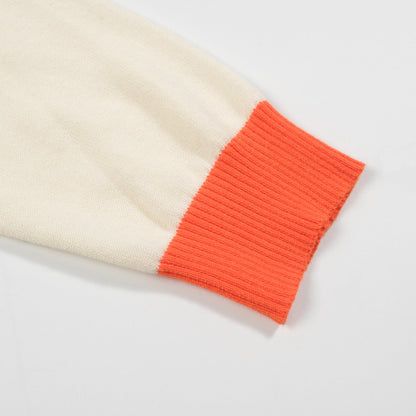 Pull en tricot pour hommes – Animaux brodés avec bord orange