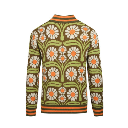 Cardigan tricoté zippé vert olive pour homme