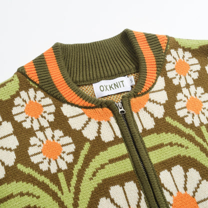 Cardigan tricoté zippé vert olive pour homme