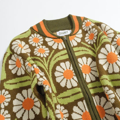 Cardigan tricoté zippé vert olive pour homme