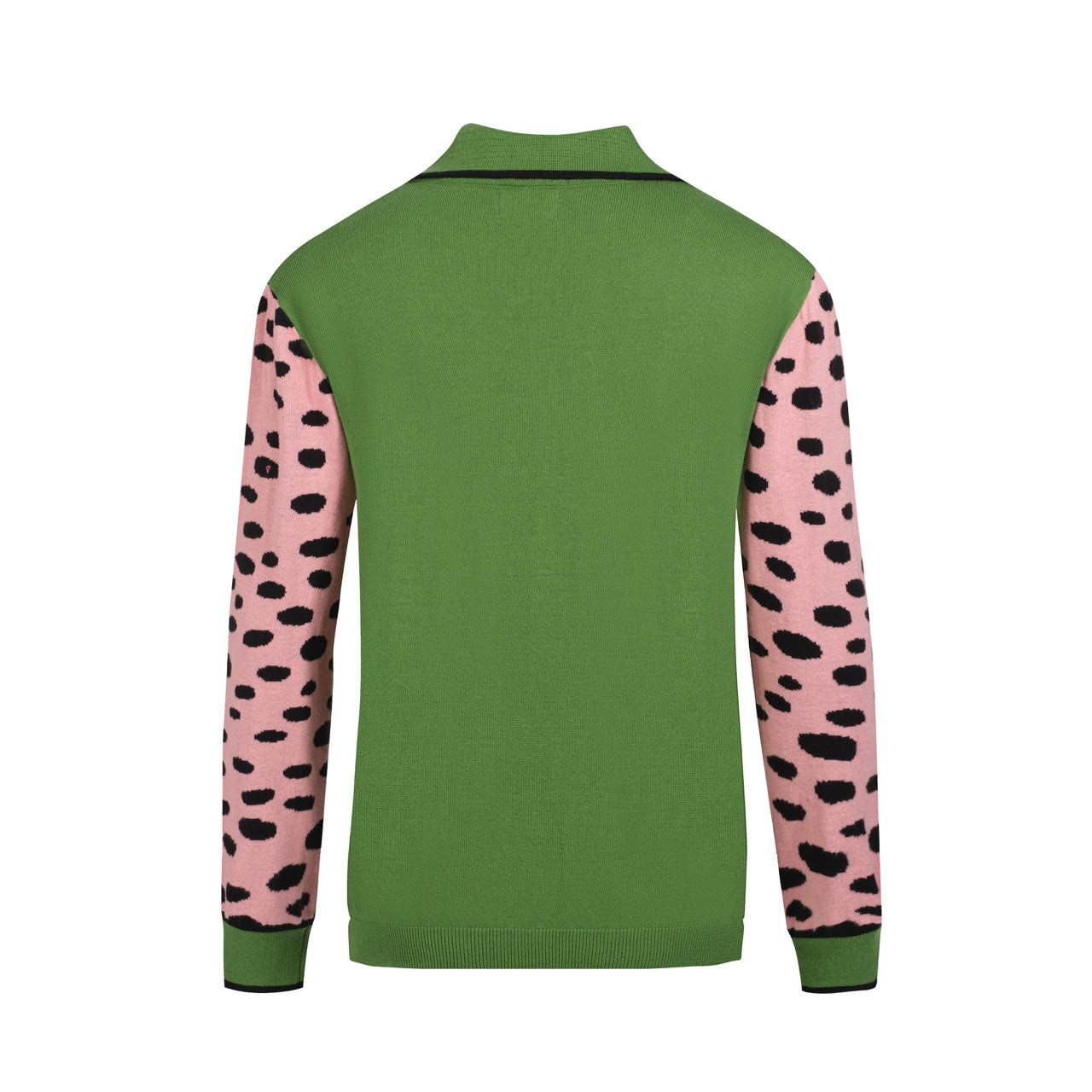 Pull en Tricot Rétro pour Hommes – Pull Vert Vintage avec Manches Graphiques de Guépard Rose