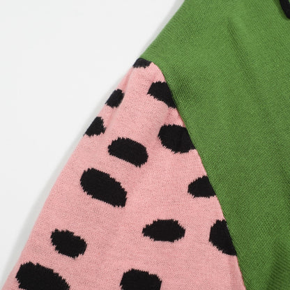 Pull en Tricot Rétro pour Hommes – Pull Vert Vintage avec Manches Graphiques de Guépard Rose