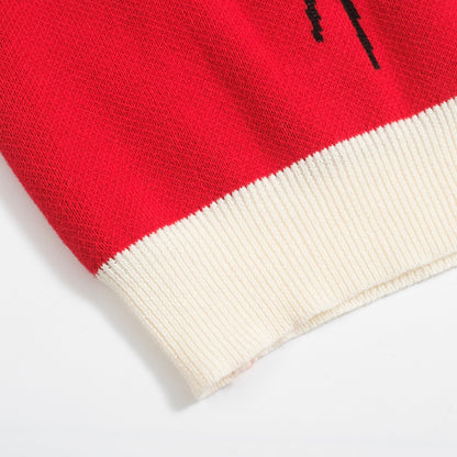 Chemise Tricotée Vintage Rouge pour Homme – Polo Boutonné avec Graphique de Tigre Rétro