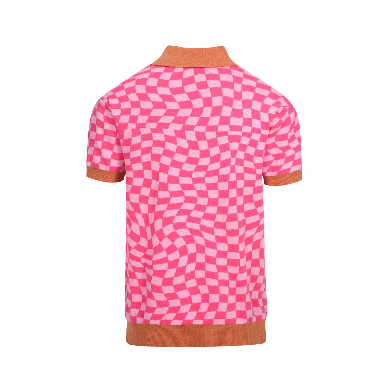 Polo Tricot Retro pour Hommes – Carreaux Roses Vintage avec Graphique Léopard