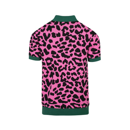 Polo Tricot Retro pour Hommes – Imprimé Léopard Rose Vintage avec Graphique de Guépard