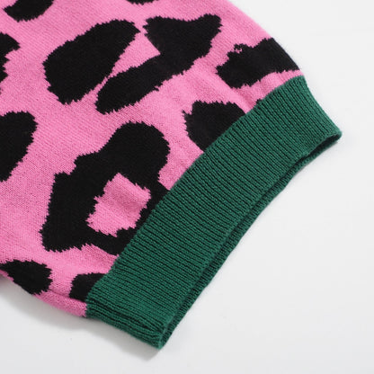 Polo Tricot Retro pour Hommes – Imprimé Léopard Rose Vintage avec Graphique de Guépard