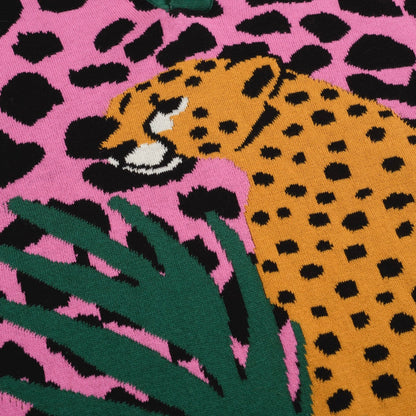 Polo Tricot Retro pour Hommes – Imprimé Léopard Rose Vintage avec Graphique de Guépard