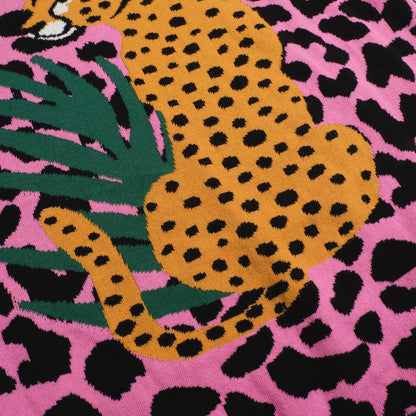 Polo Tricot Retro pour Hommes – Imprimé Léopard Rose Vintage avec Graphique de Guépard