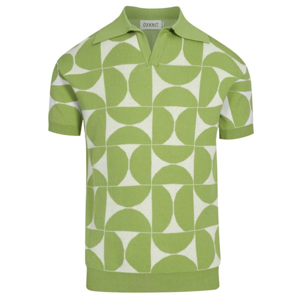 Polo Tricot Retro pour Hommes – Chemise Boutonnée Géométrique Vert Vintage
