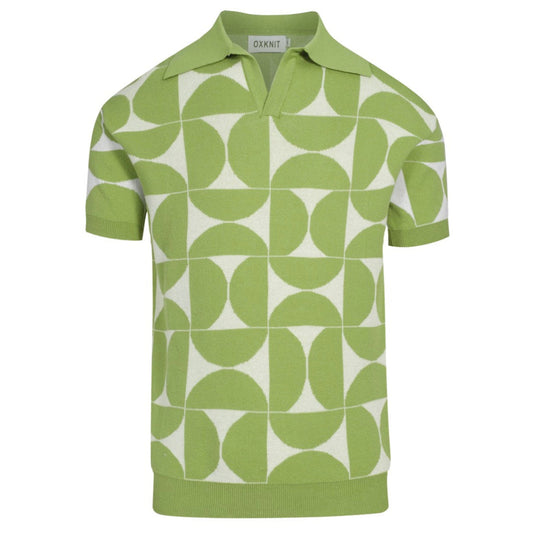 Polo Tricot Retro pour Hommes – Chemise Boutonnée Géométrique Vert Vintage