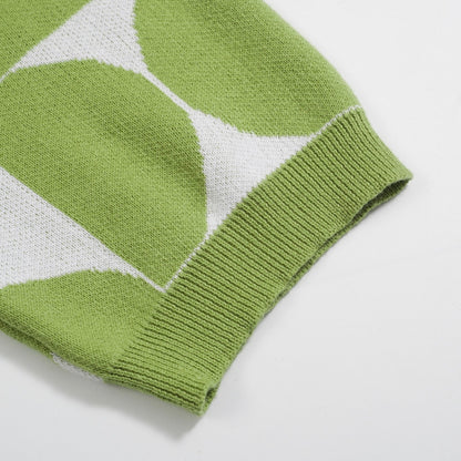 Polo Tricot Retro pour Hommes – Chemise Boutonnée Géométrique Vert Vintage