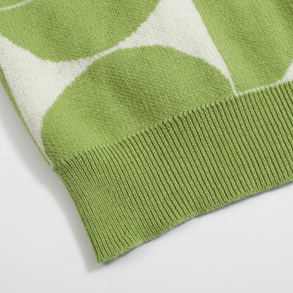 Polo Tricot Retro pour Hommes – Chemise Boutonnée Géométrique Vert Vintage