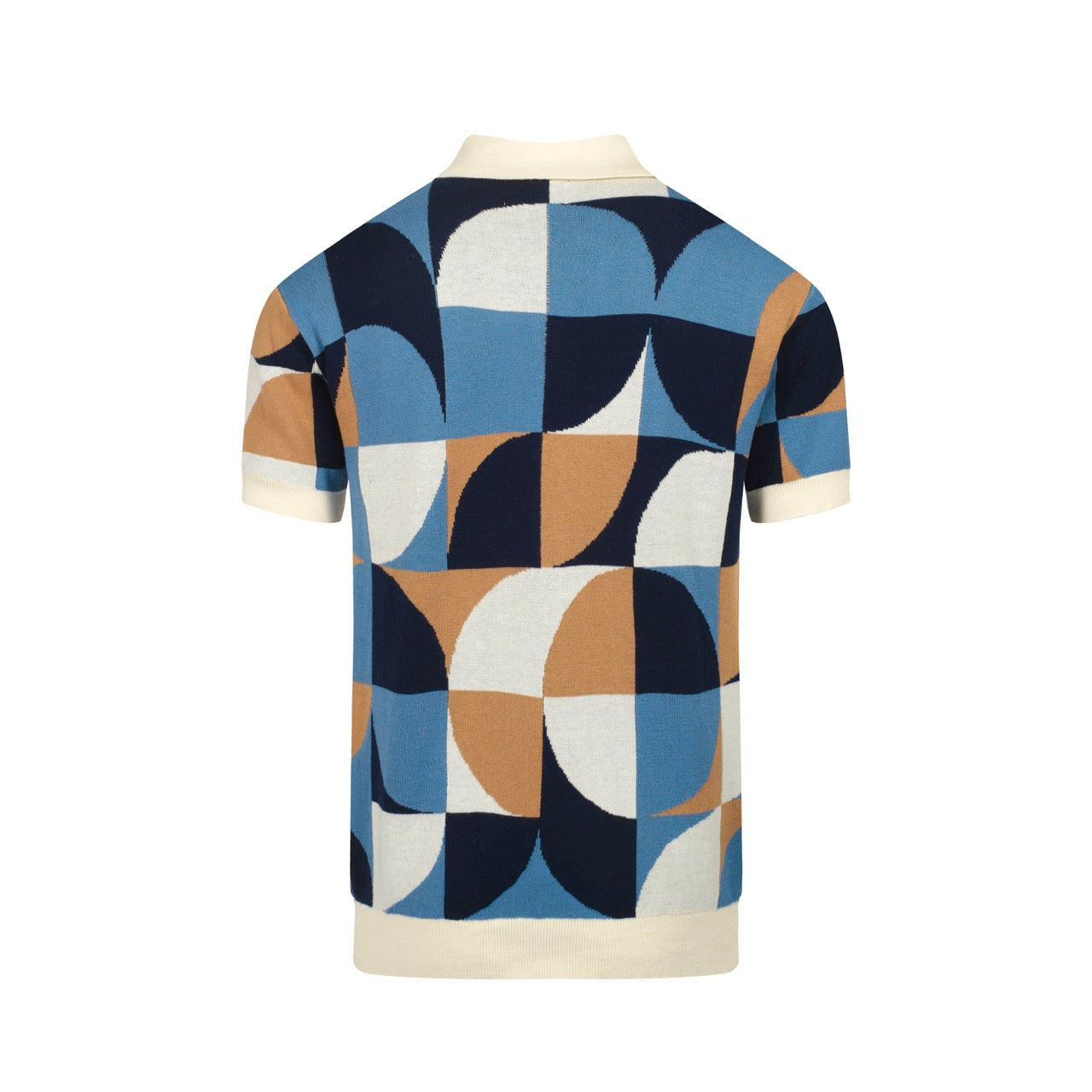 Chemise Tricotée Rétro pour Hommes – Polo Boutonné Géométrique Bleu Vintage