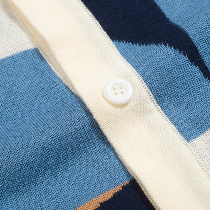 Chemise Tricotée Rétro pour Hommes – Polo Boutonné Géométrique Bleu Vintage