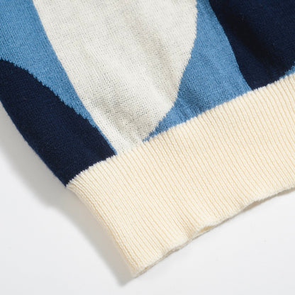 Chemise Tricotée Rétro pour Hommes – Polo Boutonné Géométrique Bleu Vintage