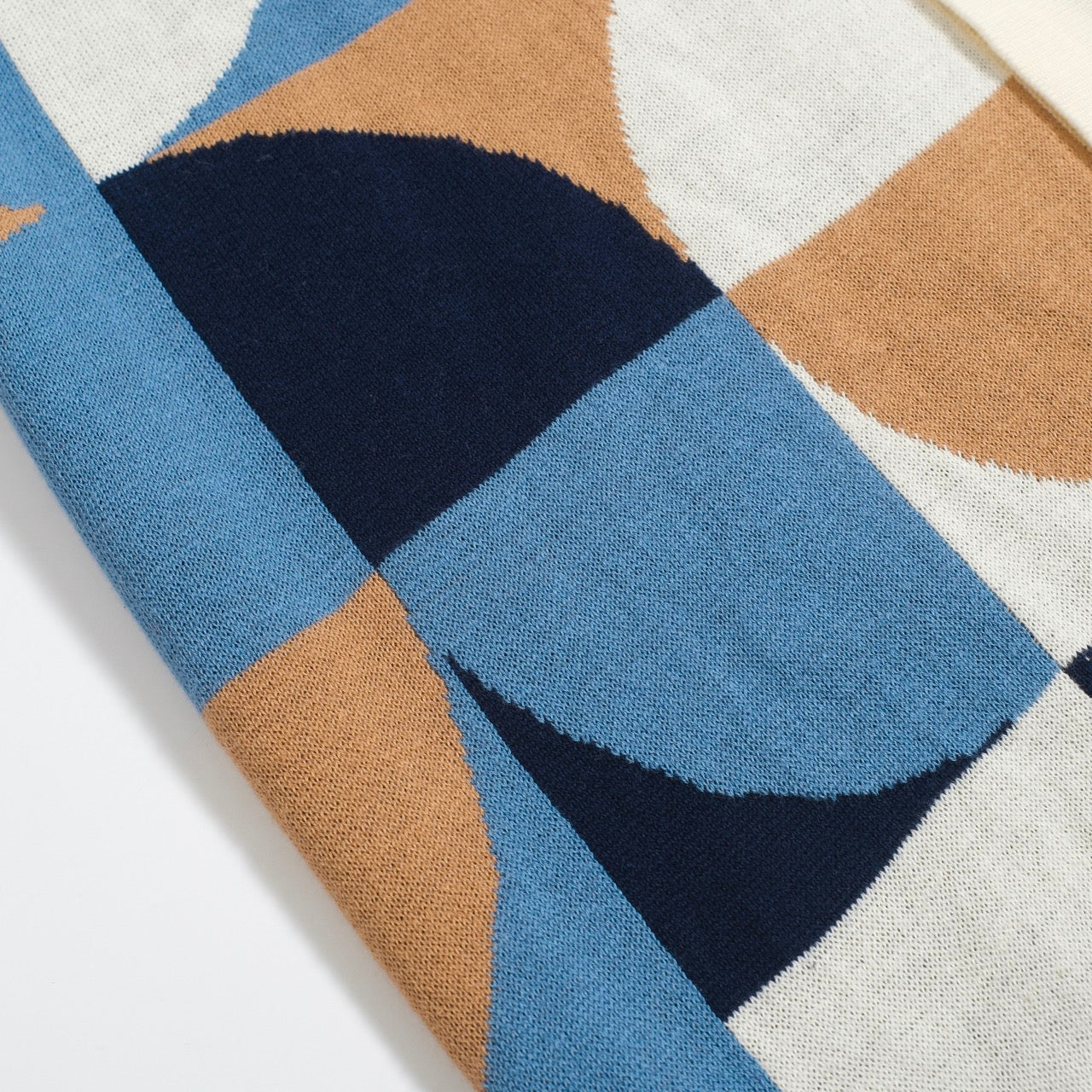 Chemise Tricotée Rétro pour Hommes – Polo Boutonné Géométrique Bleu Vintage