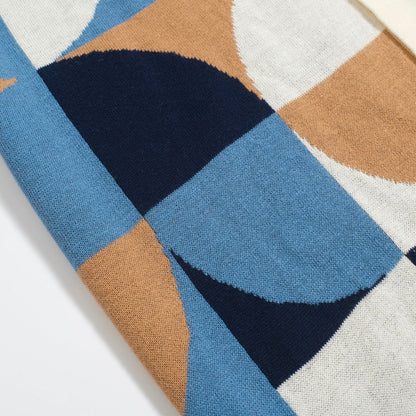 Chemise Tricotée Rétro pour Hommes – Polo Boutonné Géométrique Bleu Vintage