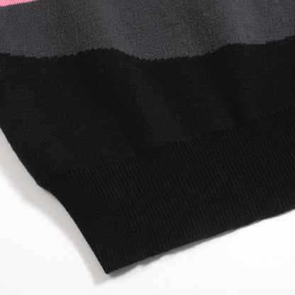 Chemise Tricotée Rétro pour Hommes – Polo Boutonné Rose Vintage avec Graphique d'Oiseau et de Coucher de Soleil