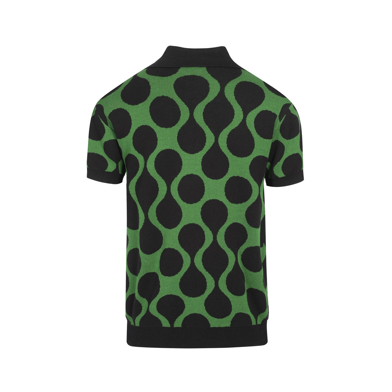 Chemise Tricotée Rétro pour Hommes – Polo Boutonné Noir & Vert Vintage avec Imprimé à Pois MOD