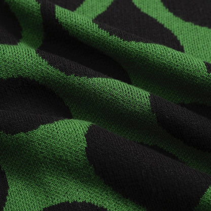 Chemise Tricotée Rétro pour Hommes – Polo Boutonné Noir & Vert Vintage avec Imprimé à Pois MOD