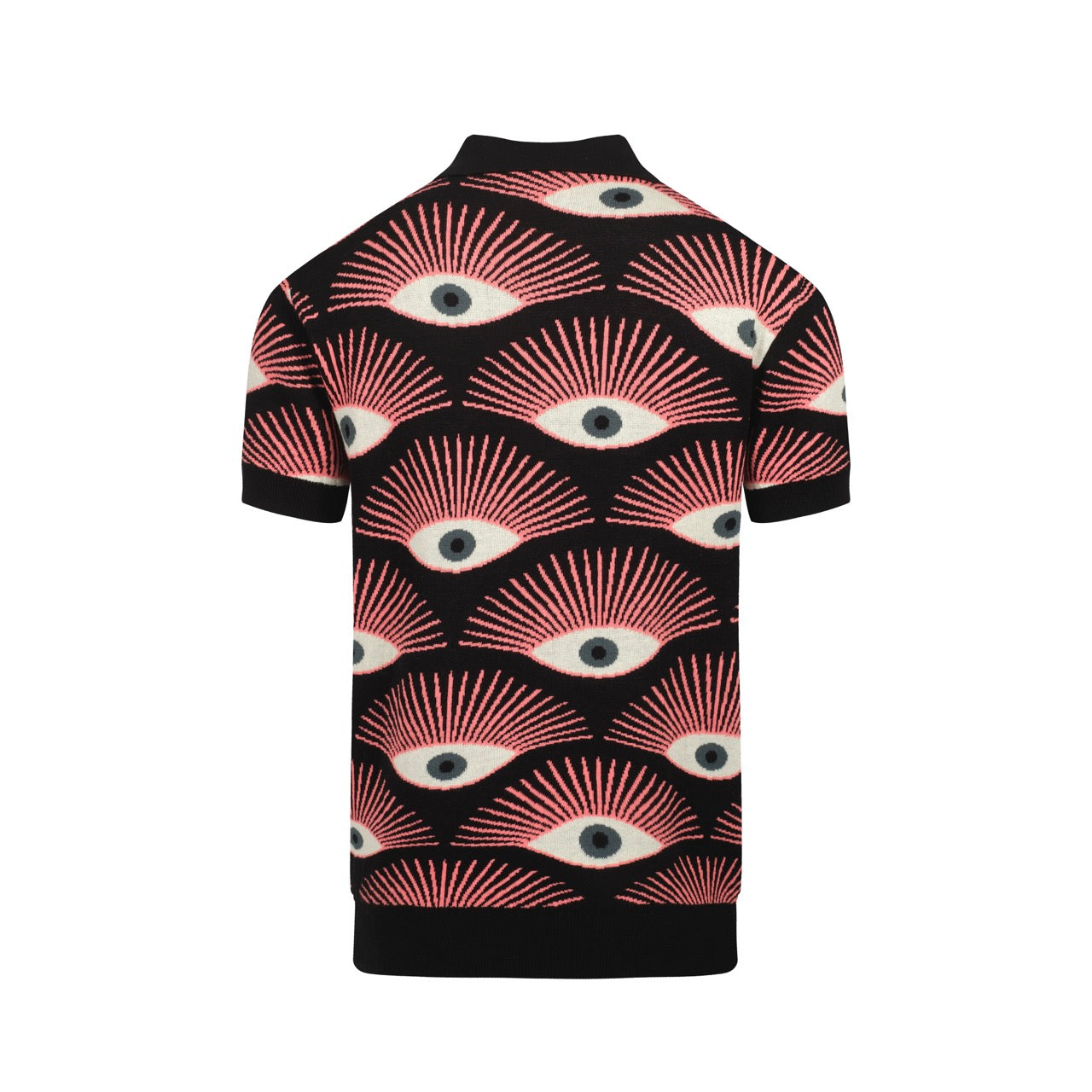Chemise Tricotée Psychedelique pour Hommes – Chemise Noire à Boutons avec Imprimé Graphique Tout-Voyant - conçue par Carrie Cantwell