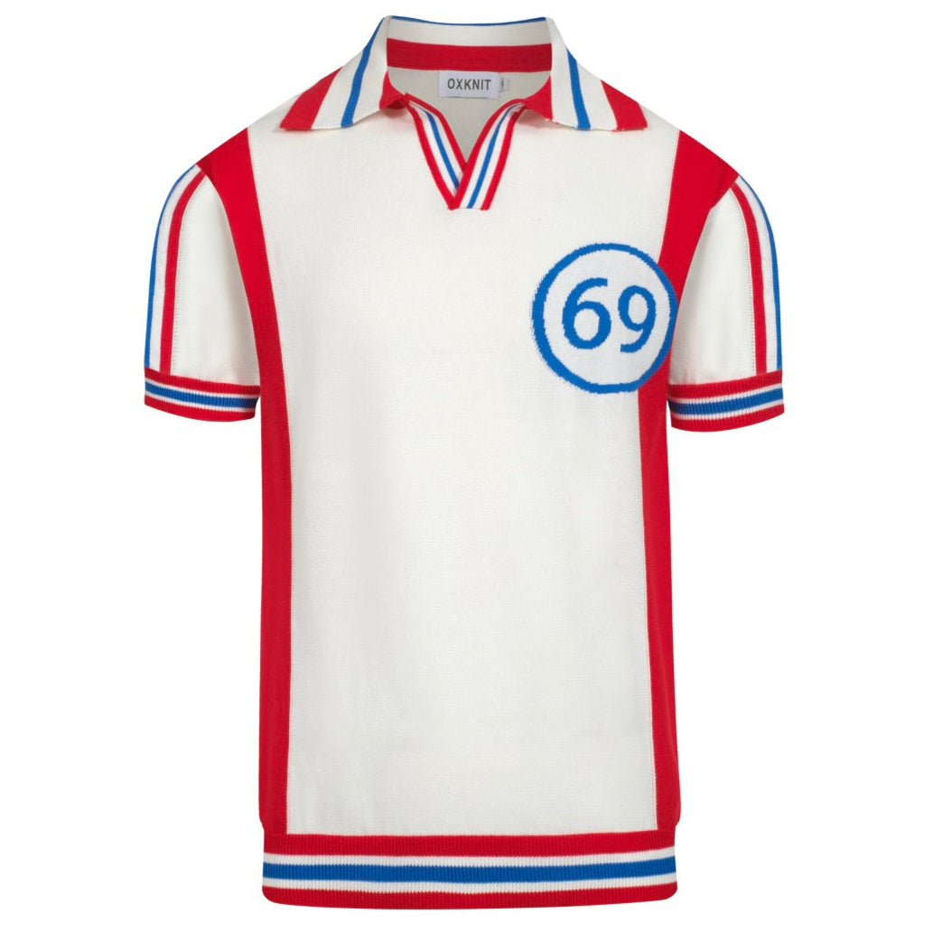 Polo tricoté vintage 69V blanc pour hommes