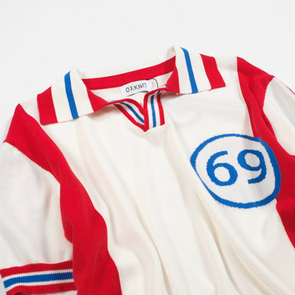 Polo tricoté vintage 69V blanc pour hommes