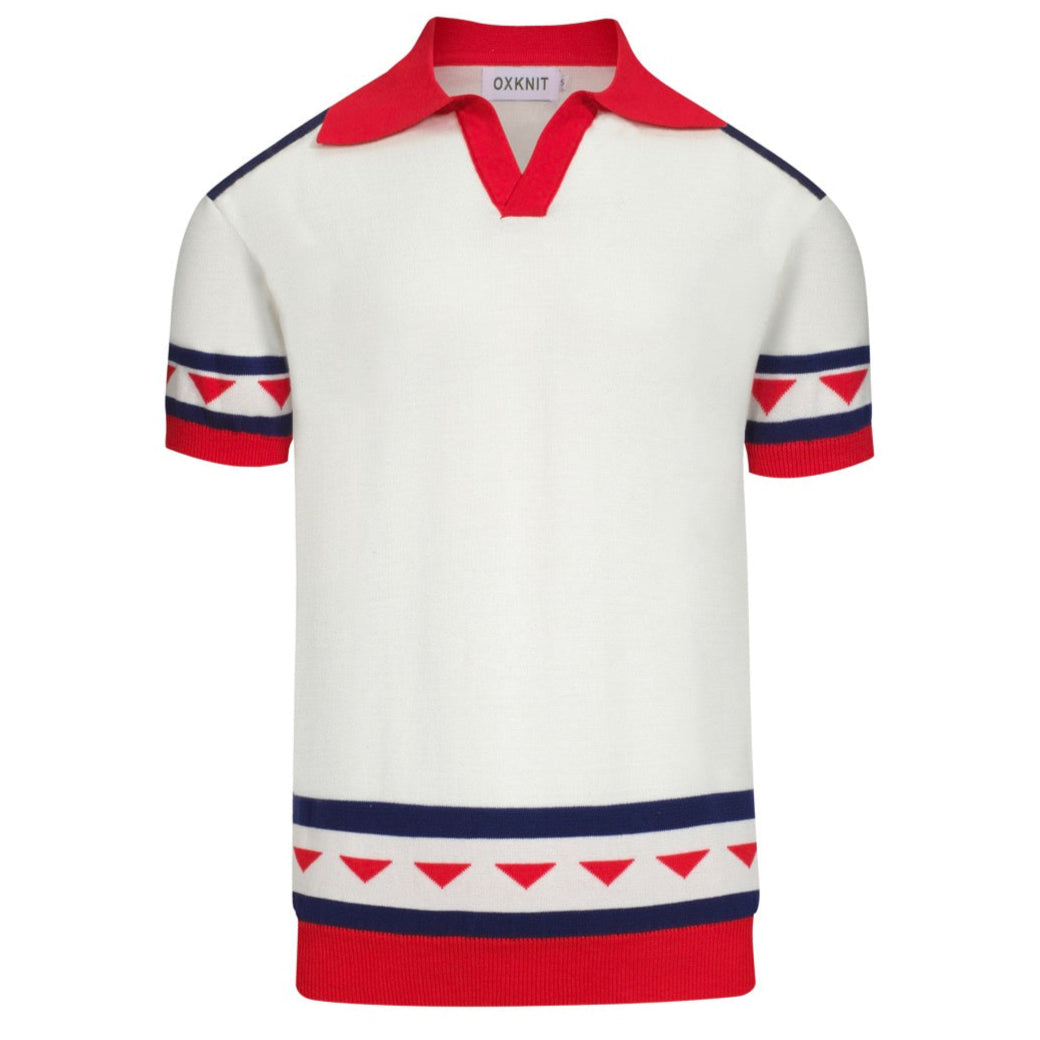 Polo tricoté vintage à col en V pour hommes