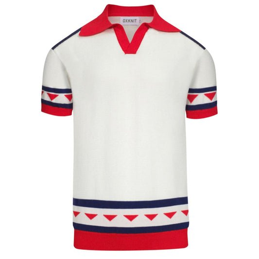 Polo tricoté vintage à col en V pour hommes