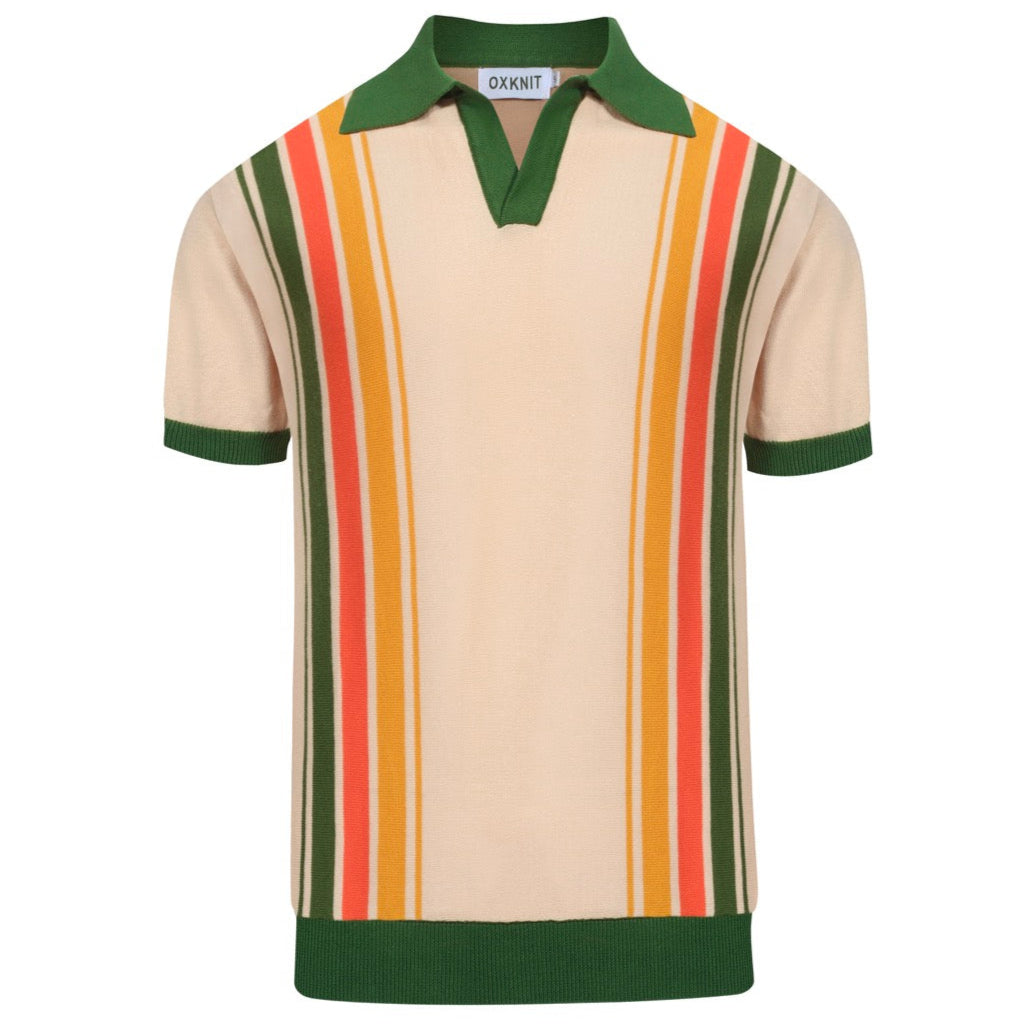 Polo tricoté vintage rayé vert pour homme