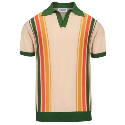 Polo tricoté vintage rayé vert pour homme