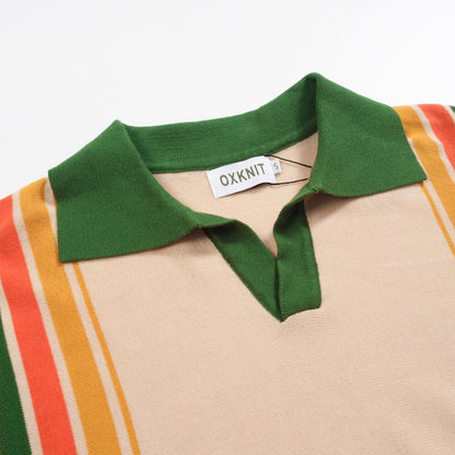 Polo tricoté vintage rayé vert pour homme