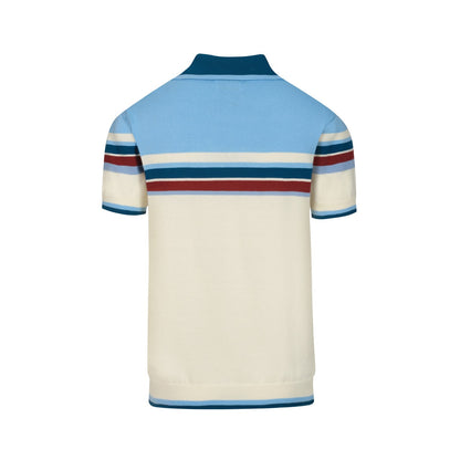 Polo rétro à col en V rayé bleu pour hommes