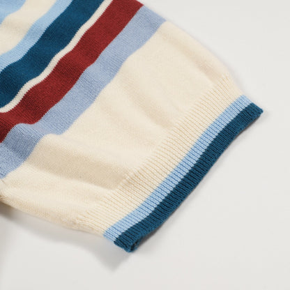 Polo rétro à col en V rayé bleu pour hommes