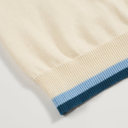 Polo rétro à col en V rayé bleu pour hommes