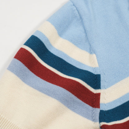 Polo rétro à col en V rayé bleu pour hommes