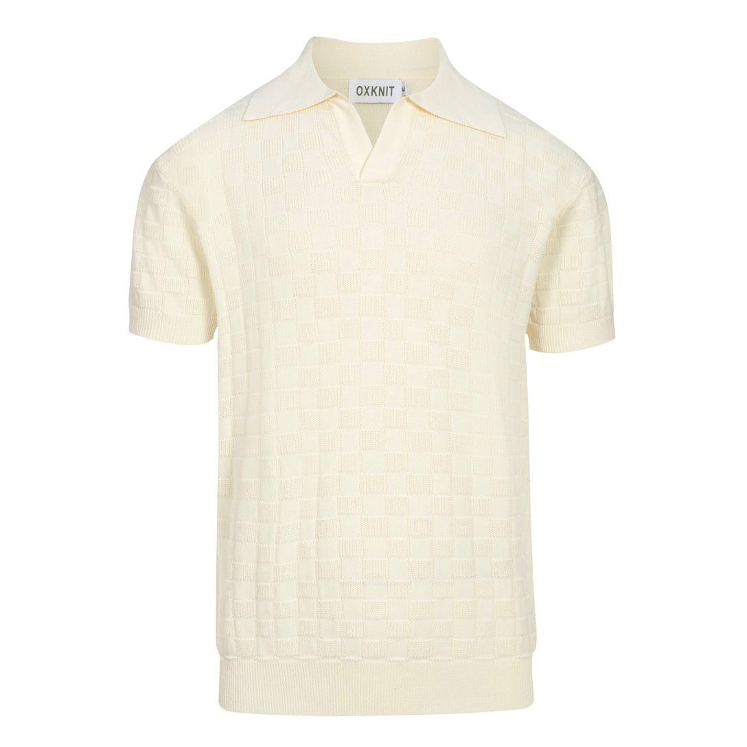 Polo V en texture rétro blanche pour hommes
