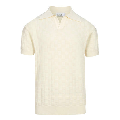 Polo V en texture rétro blanche pour hommes