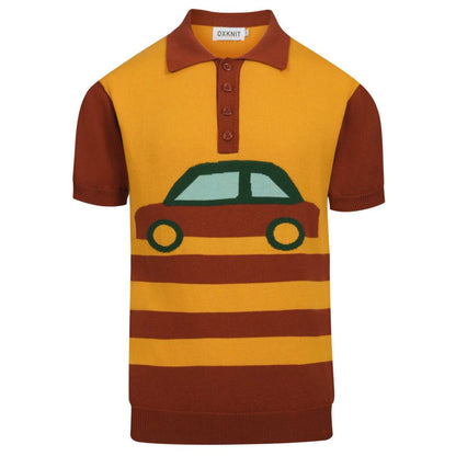 Polo en jacquard auto vintage rouge pour homme