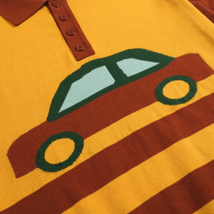 Polo en jacquard auto vintage rouge pour homme