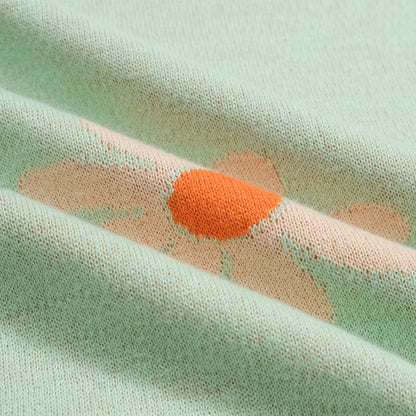 Polo vintage en tricot à col V pour hommes, fleurs vertes