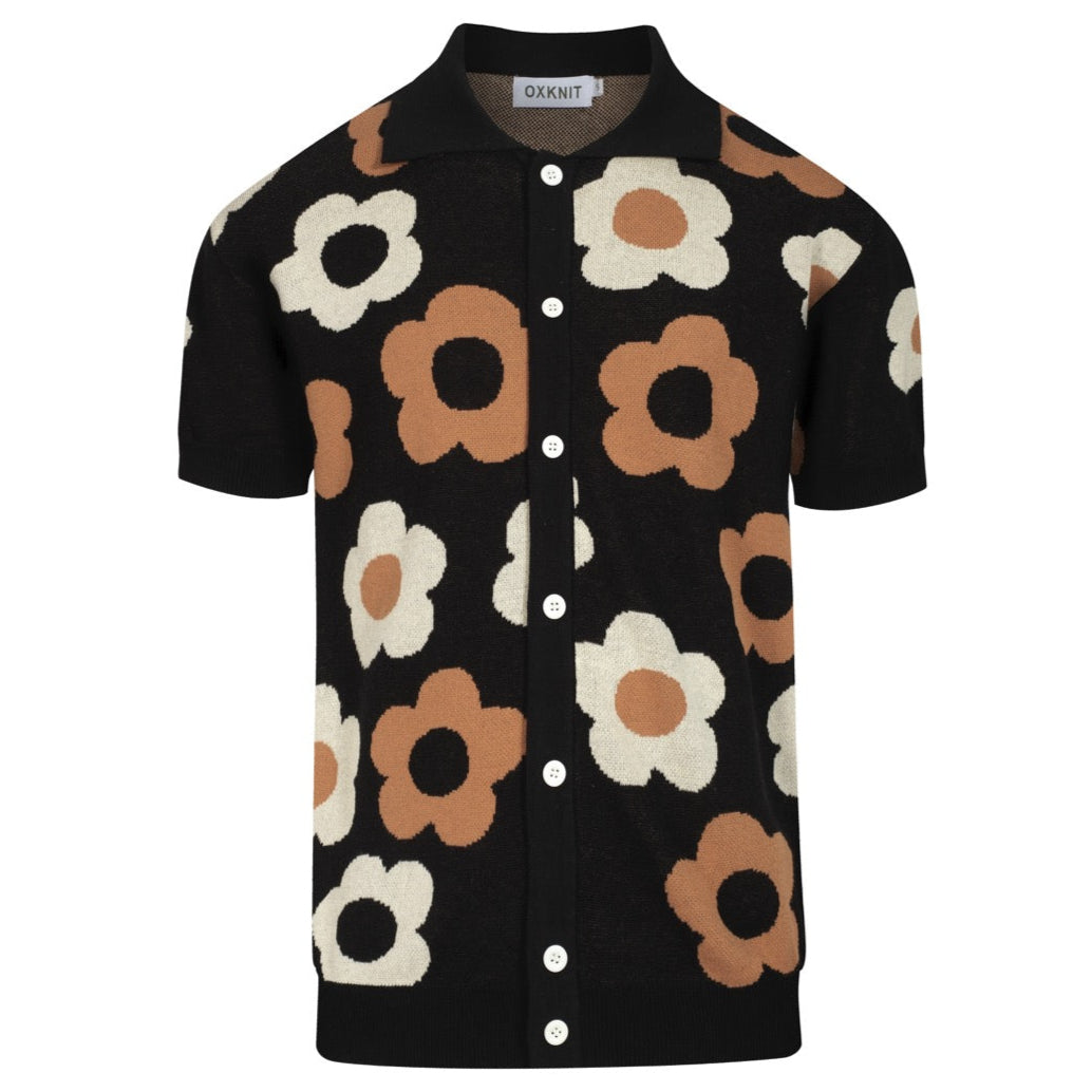 Cardigan vintage floral jacquard noir pour homme