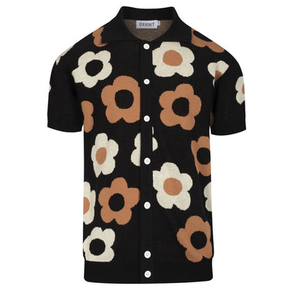 Cardigan vintage floral jacquard noir pour homme